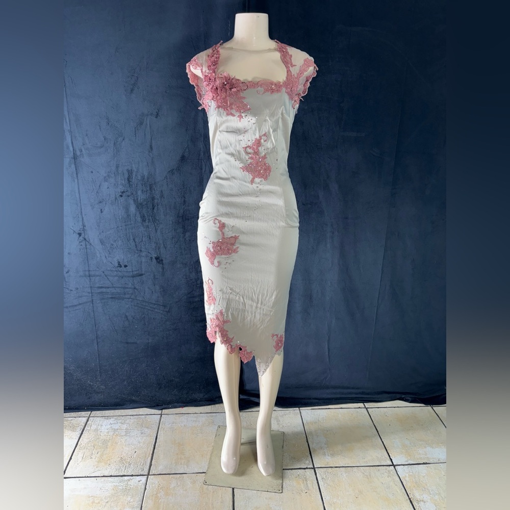 Elegant Pink and White Lace Dress by Mandalay